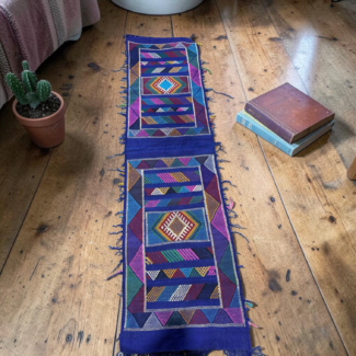Duo de Tissages Nomades "Éclat d'Atlas" – Broderies Multicolores sur Bleu Cobalt (100 x 50 cm)